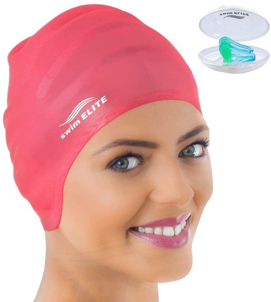 Swim Elite Large Silicone Swimming Cap for Long/Extra Long Hair Dreadlocks Afro Braids Hair extension Weave on 
