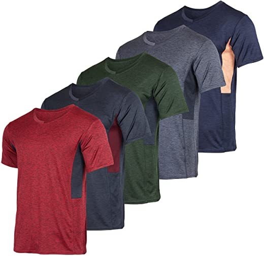 Men’s V-Neck Dry-Fit Moisture Wicking Active Athletic Tech Performance ...