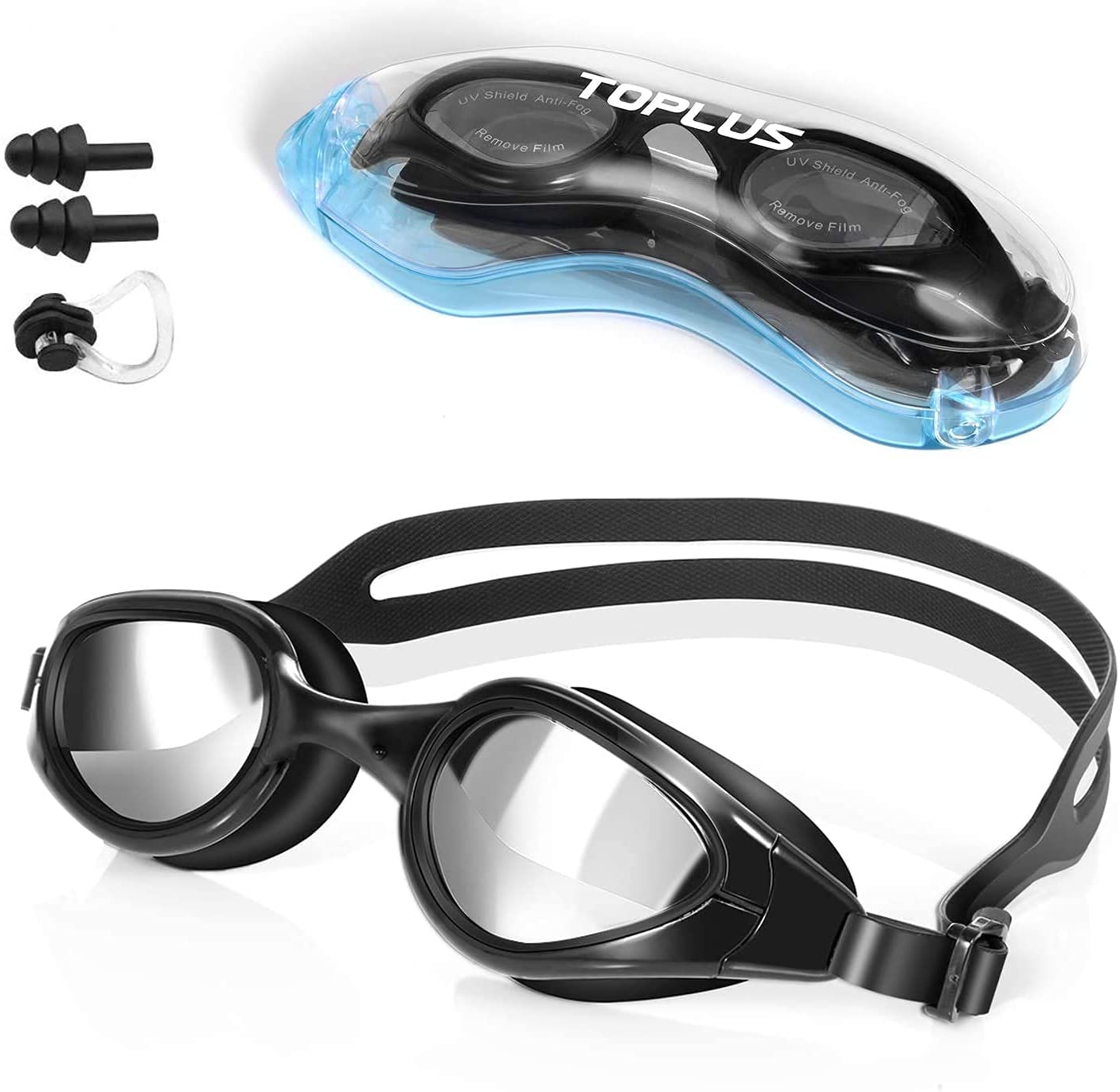 No Leaking for Man & Women UV Protection,180 Degree Vision Anti-Fog Swim Goggles for Competition Black/White/Blue with Free Storage Case Earplugs and Nose Clip CybGene Swimming Goggles Adult 