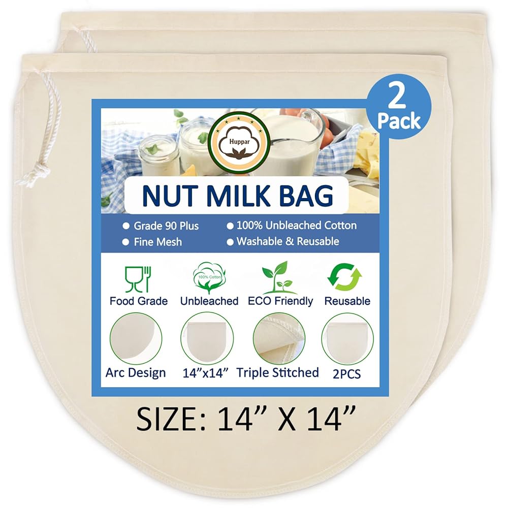 Nut Milk Bag 2-Pack, Reusable Cheesecloth