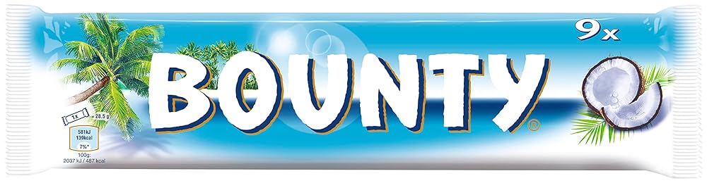Bounty Coconut and Chocolate Bar, 9-Pack