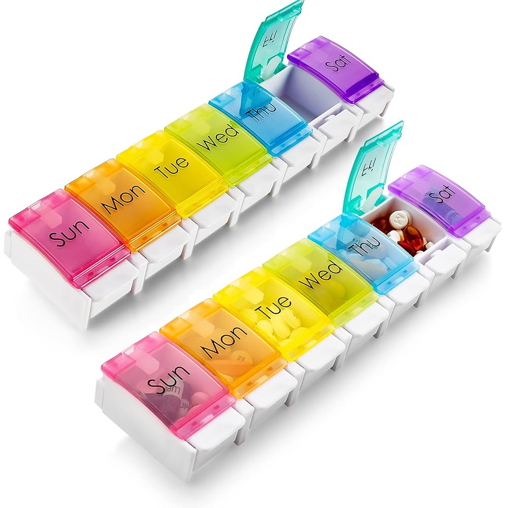 7 Day Pill Organizer – Pack of 2,...