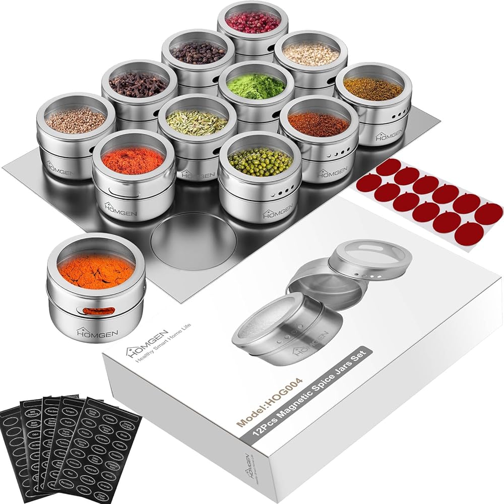 HOMGEN Magnetic Spice Jars with Labels