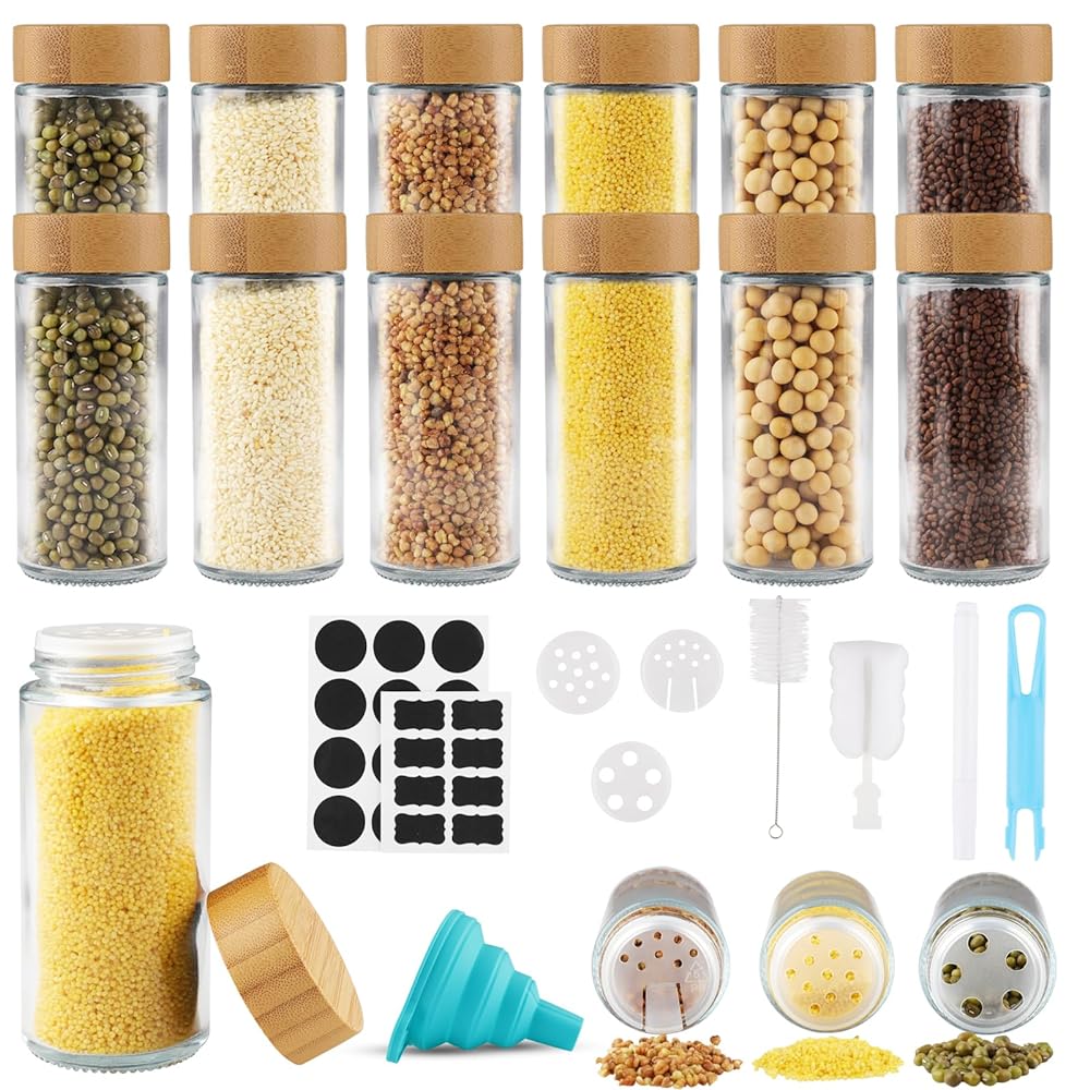 Vexillic Glass Spice Jars Set, 12pcs 12...