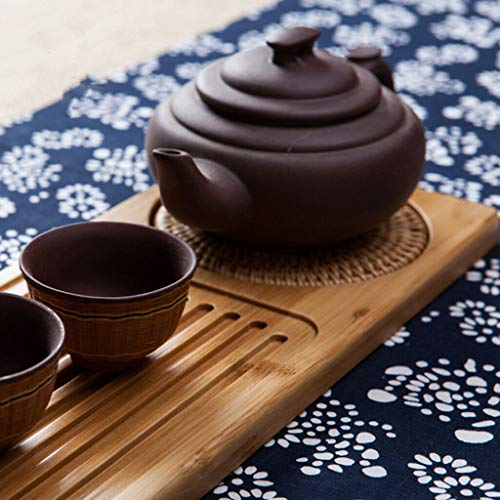 Rectangle Serving Tea Tray Natural Bamboo Wood Plates Drain Home Teaware 