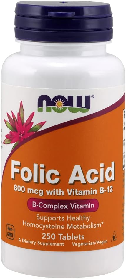 Now Foods Folic Acid+ B-12, 800mcg