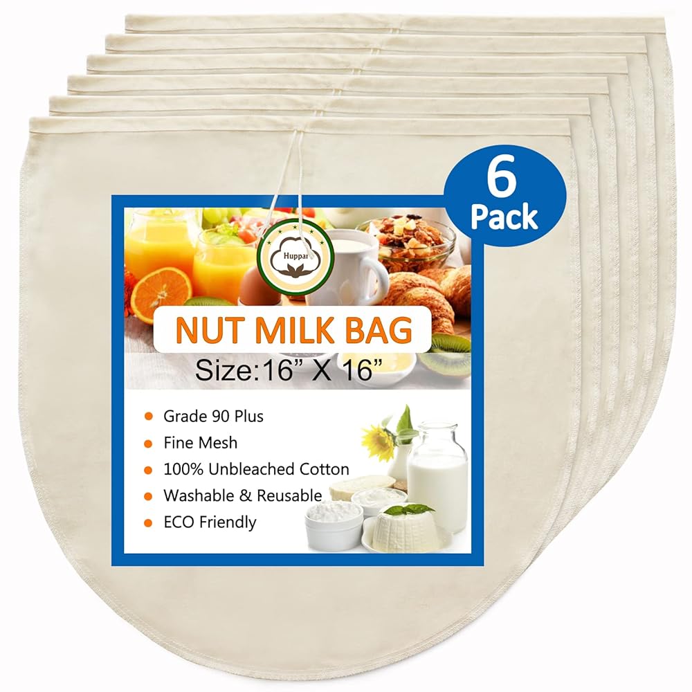 6 Pack Nut Milk Bag, 100% Cotton, Reusa...