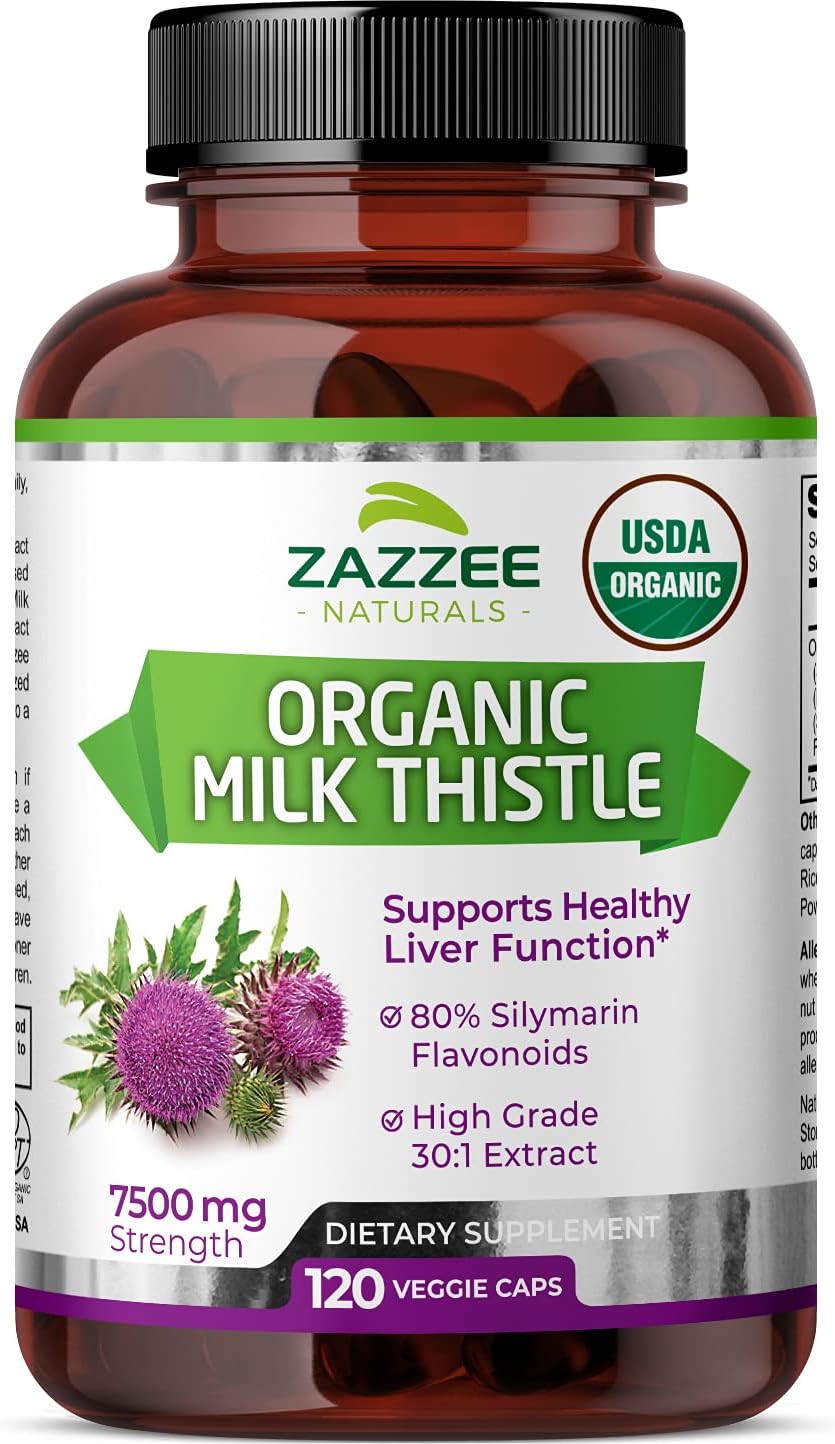 Zazzee Organic Milk Thistle Capsules, 1...