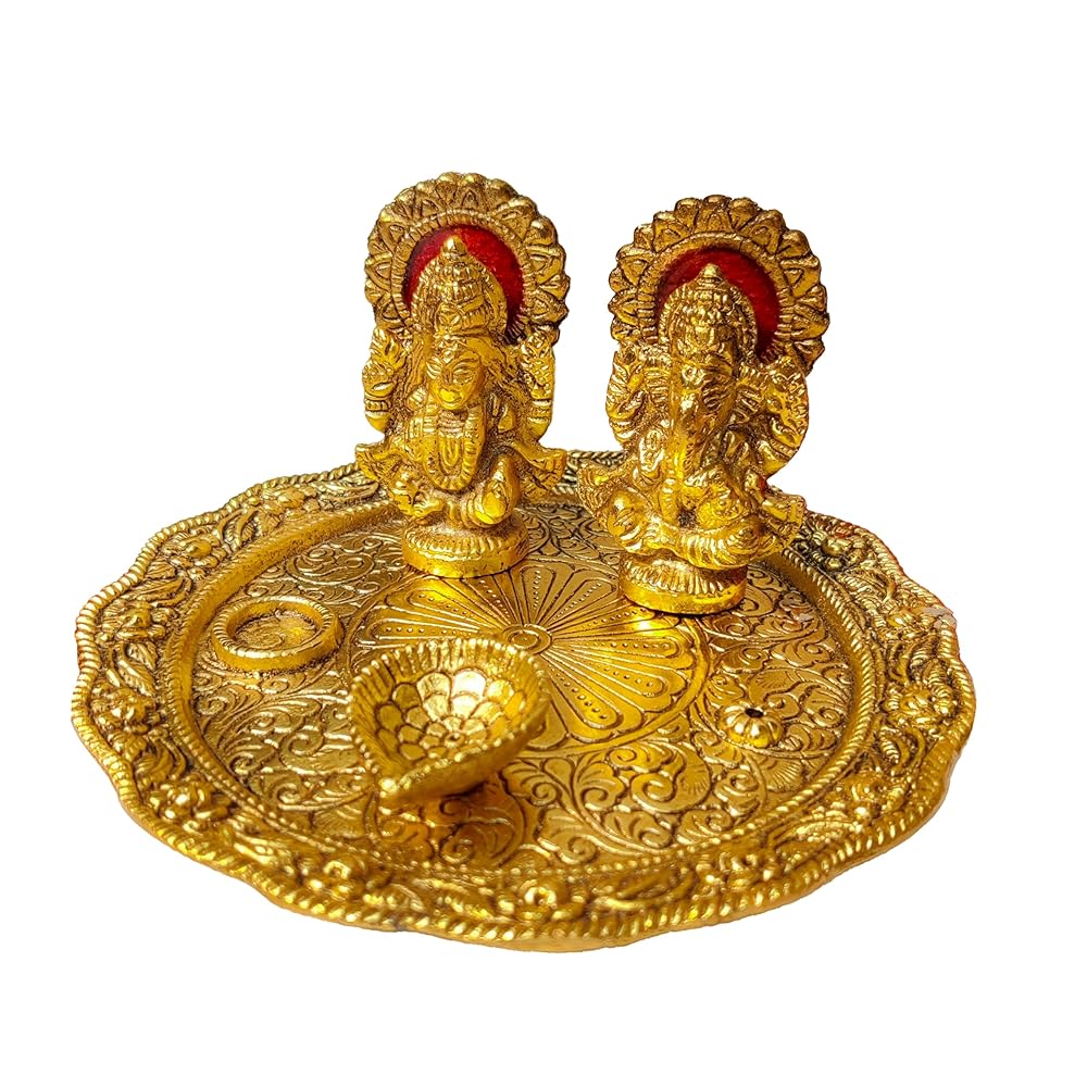 Golden Aluminum Laxmi Ganesha Idol Set