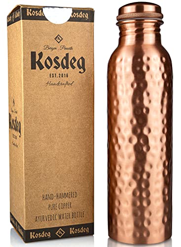 Hammered Copper Water Bottle Leakproof Jointless NO PLATING 34oz Yoga New 